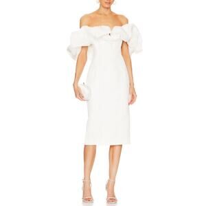 Line & Dot 'Samara' White Off Shoulder Sateen Dress Size M
